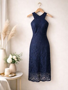 Sam Edelman Navy Embroidered Lace Midi Dress Size 4